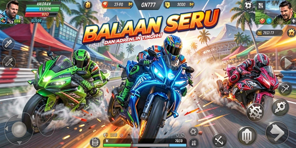 Tampilan gameplay seru di GN777 dengan mobil balap yang cepat.
