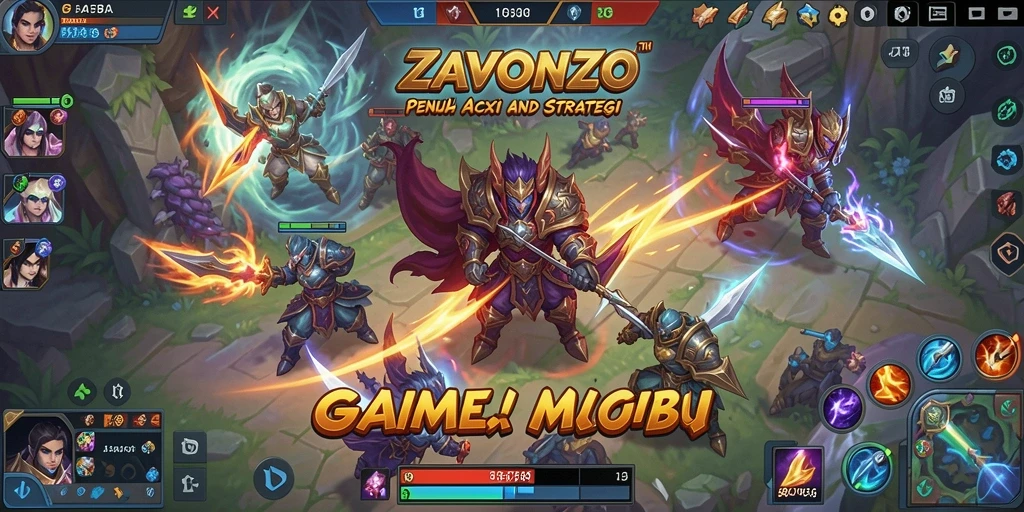 Screenshot ZAVONZO menampilkan intensitas pertempuran dalam game MOBA.